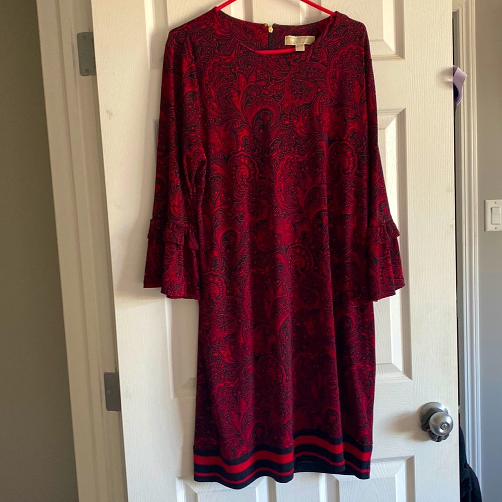 Red Paisley Bell-Sleeve Dress